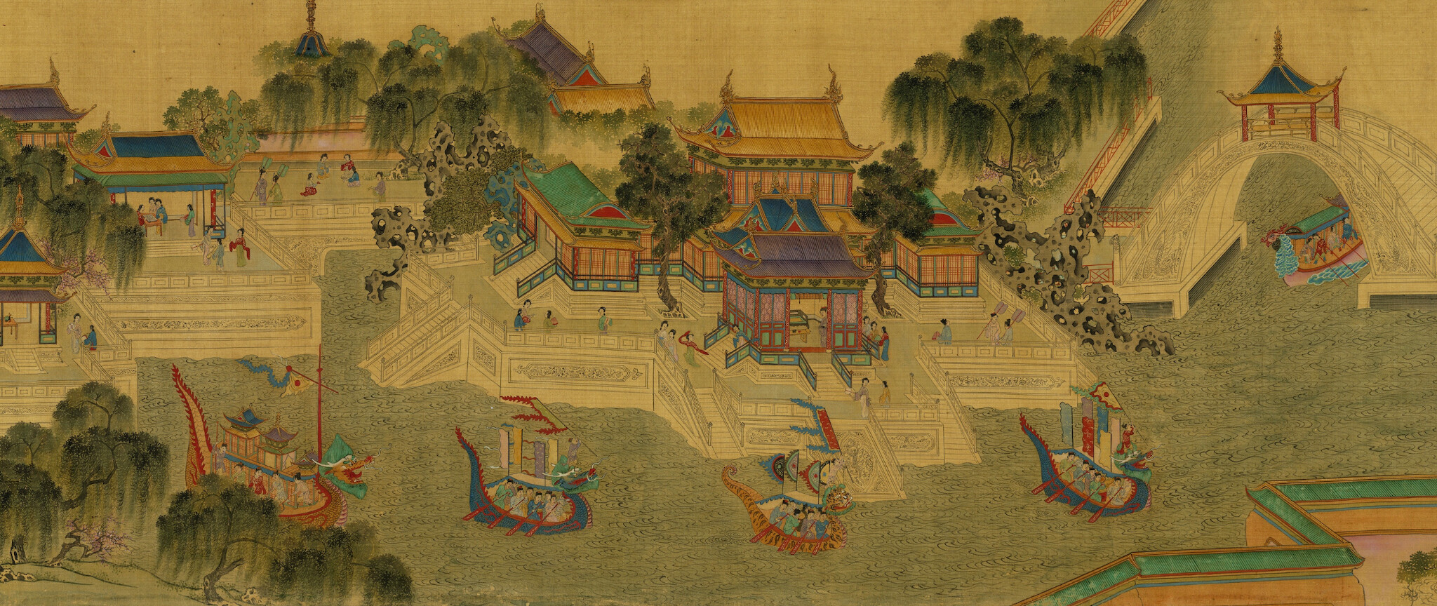 Dragon boat scene from Qingming Shanghe Tu attributed to Qiu Ying
